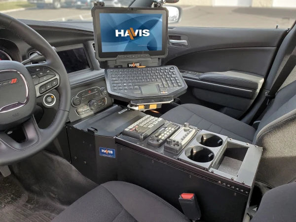Havis Vehicle-Specific 18" Flat Console With Integral Brother Pocketjet 6 & 7 Printer Mount For 2021-2023 Dodge Charger Police Package
