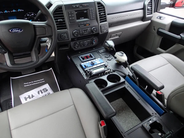 Havis Vehicle-Specific 30" Wide Flat Console for 2017-2022 Ford F-250, 350, 450 XL & XLT Super Duty pickup, F-450 & 550 cab chassis, 2015-2020 F-150 SSV, 2018-2020 F-150 Responder, 2015-2020 Ford F-150 XL & XLT pickup